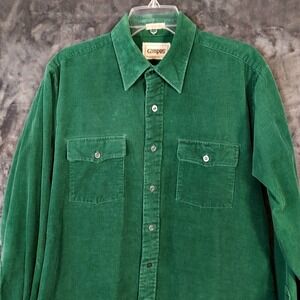 Vintage 80s Campus Men's Large 16-16.5 Green Heavyweight Corduroy L / S Shirt